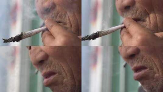 农村老人抽烟特写高清在线视频素材下载