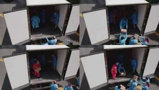 上海疫情物流冷链运输物资志愿者卸货高清在线视频素材下载