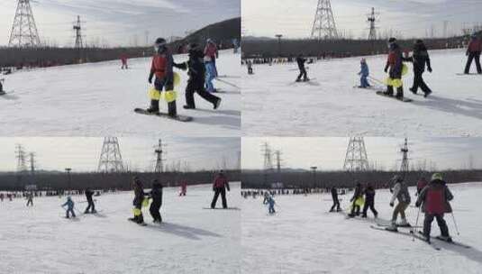 户外滑雪滑雪场滑雪的人高清在线视频素材下载