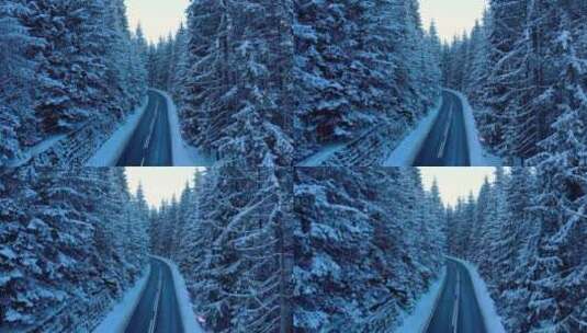 冬季山林中的道路高清在线视频素材下载