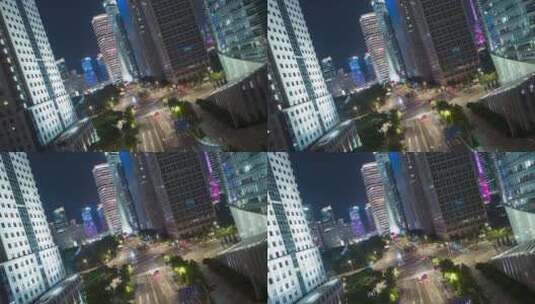 上海陆家嘴现代办公大楼夜景-悟2旋转航拍高清在线视频素材下载