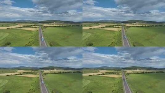 航拍乡村田野公路高清在线视频素材下载