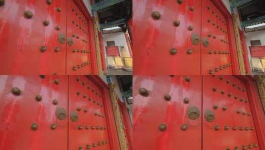 古代木门朱漆大门红色城门高清在线视频素材下载
