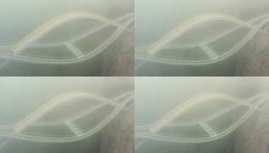 仙居神仙居景区如意桥云雾风光4K航拍高清在线视频素材下载