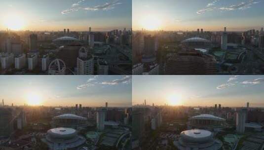 徐汇区上海体育场清晨航拍高清在线视频素材下载