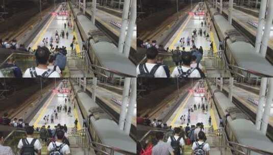 4K实拍 站台候车 赶火车的人 火车站人群高清在线视频素材下载