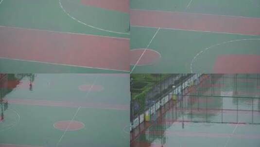塑胶场地积水雨水雨后倒影篮球场高清在线视频素材下载