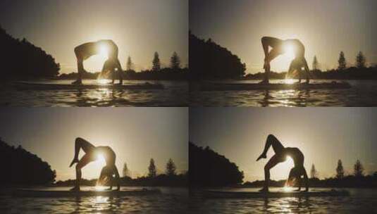 桨板上练习瑜伽的女人高清在线视频素材下载