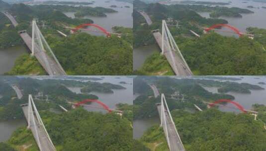 航拍贵州红枫湖大桥和花鱼洞大桥高清在线视频素材下载