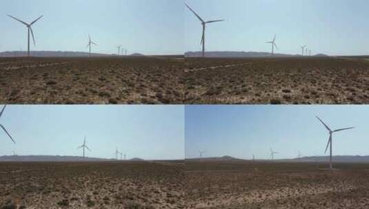 西北戈壁滩风力发电高清在线视频素材下载