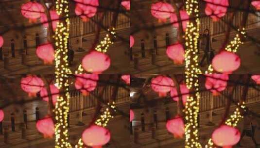 春节期间城市街道挂满了红灯笼高清在线视频素材下载