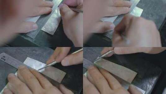手工艺视频手工匠人锻银雕刻银板刻线慢镜头高清在线视频素材下载