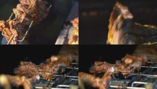 烤羊排烤羊腿后厨旋转烧烤炉烤羊肉美食高清在线视频素材下载