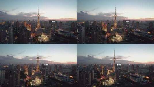 哈尔滨城市风光夜景航拍高清在线视频素材下载