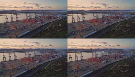 港口夕阳码头集装箱物流城市商业繁忙的港口高清在线视频素材下载