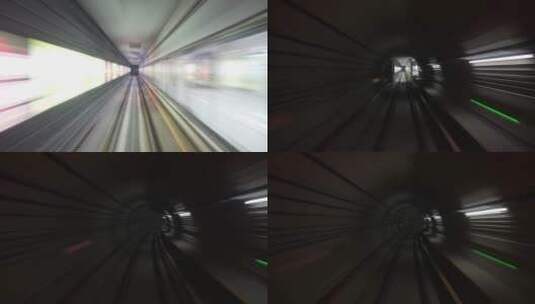 长曝光城市立体轨道交通行驶的地铁列车高清在线视频素材下载