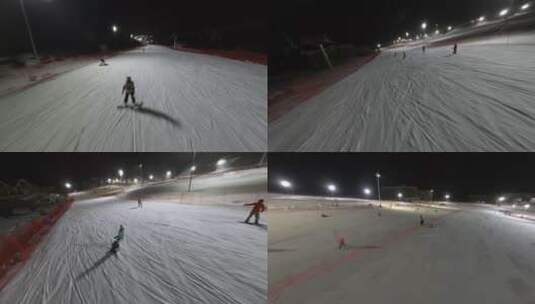 鳌山滑雪场夜晚滑雪极限运动高山滑雪航拍2高清在线视频素材下载