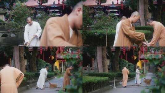 寺庙和尚僧人扫地修行视频合集高清在线视频素材下载