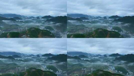 云雾缭绕的农村景象高清在线视频素材下载