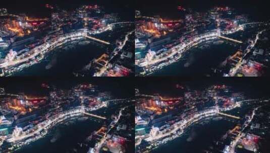 广西桂林龙胜县城夜景亮灯航拍延时高清在线视频素材下载