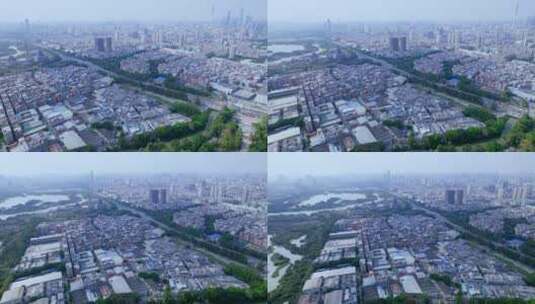 广州海珠国家湿地公园与城市建筑群航拍高清在线视频素材下载