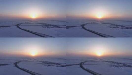 航拍4K雪域草原之路日出高清在线视频素材下载