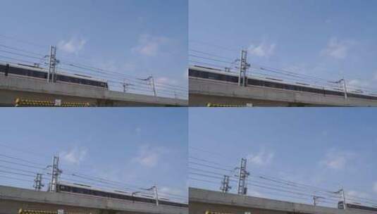 高铁动车驶过特写高架桥动车行驶高清在线视频素材下载