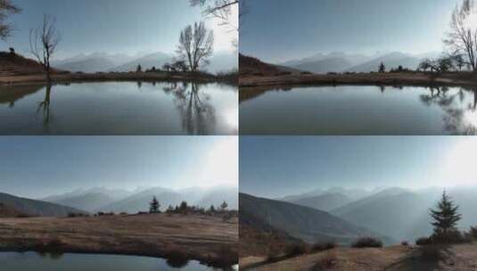 梅里雪山高山湖泊倒影航拍高清在线视频素材下载