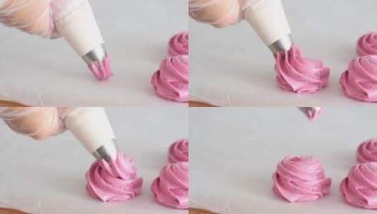 制作粉色奶油甜点特写高清在线视频素材下载