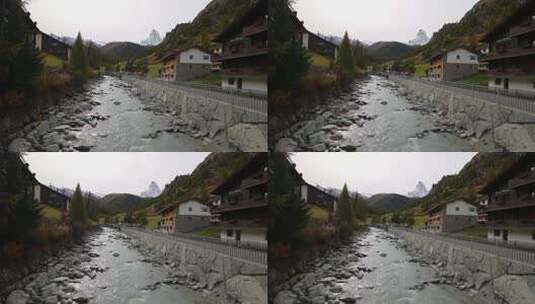 村庄中的小溪流高清在线视频素材下载