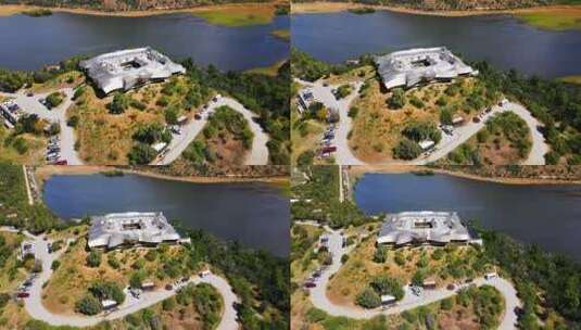 航拍湖边建筑风景高清在线视频素材下载