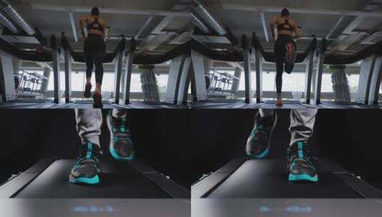 美女跑步 健身跑步 健身房 跑步机 减肥高清在线视频素材下载