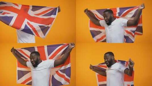 与英国国旗共舞的黑人高清在线视频素材下载
