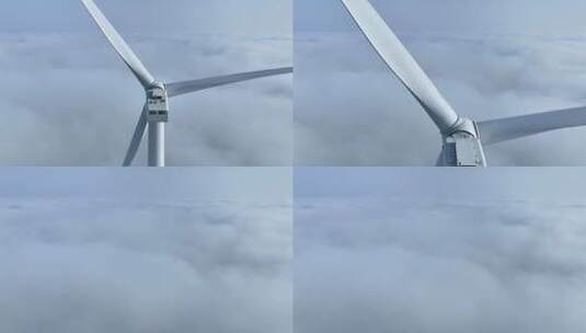 山上风能风力发电机风电场风车和云海高清在线视频素材下载