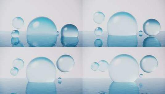 透明球体与水面3D渲染高清在线视频素材下载