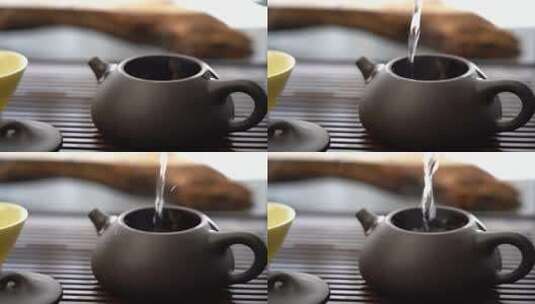 紫砂壶倒茶水茶叶高清在线视频素材下载