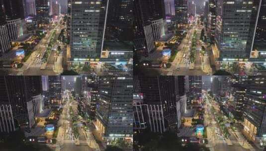 4K深圳福田区CBD建筑群夜景航拍高清在线视频素材下载