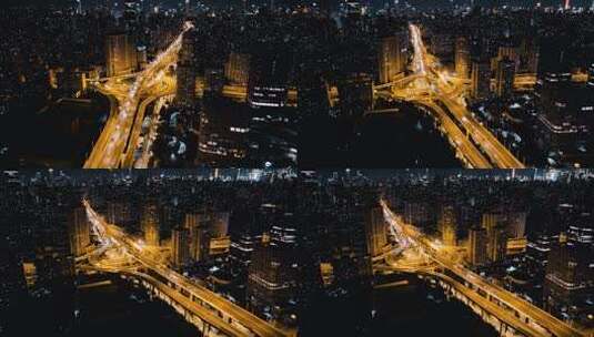 鲁班路高架夜景航拍高清在线视频素材下载