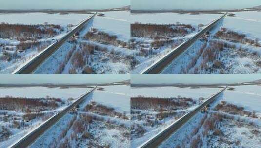 原创 内蒙古呼伦贝尔雪原公路自然风光航拍高清在线视频素材下载