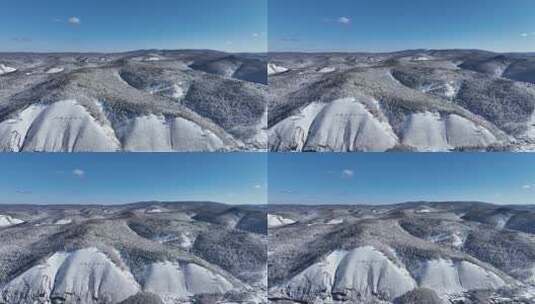 航拍大兴安岭春季降雪山林雾凇高清在线视频素材下载