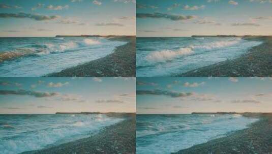 海边海浪拍打海岸沙石沙硕海浪拍打鹅卵石高清在线视频素材下载