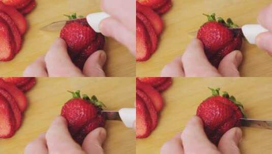 刀切草莓制作水果沙拉高清在线视频素材下载
