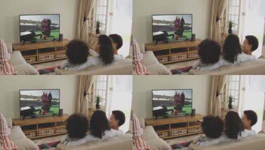 幸福的一家人一起看电视高清在线视频素材下载