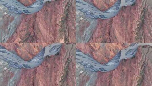 峡谷河谷安集海红色地质地貌自然险峻无人区高清在线视频素材下载