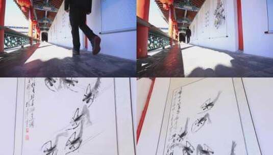 云南丽江古城木府议事厅书画4K实拍视频高清在线视频素材下载