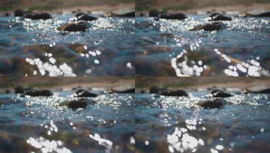小溪流水波光粼粼水流河水流淌高清在线视频素材下载