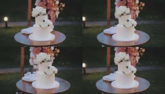 白牡丹花装饰的蛋糕高清在线视频素材下载