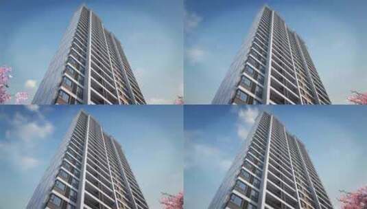 仰拍现代建筑外立面三维素材高清在线视频素材下载