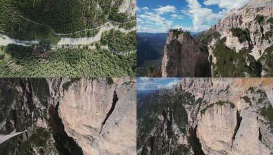 FPV无人机航拍森林汽车公路阿尔卑斯山高清在线视频素材下载