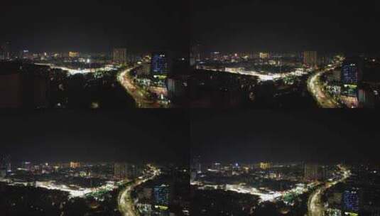 江苏连云港夜景步行街人流航拍高清在线视频素材下载